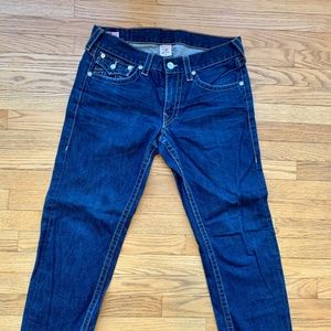 Men’s Size 34 TRUE RELIGION “RICKY” straight leg darker blue Jeans
